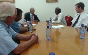 Tongan prime minister 'Akilisi Pohiva meets with the Pacific Games Council in 2015.