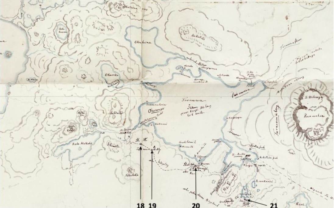 Sketch map of Rotorua by Ferdinand von Hochstetter that encapsulates major landforms in the region. Reproduced from (Nolden and Nolden, 2013) and modiﬁed with authors' permission.