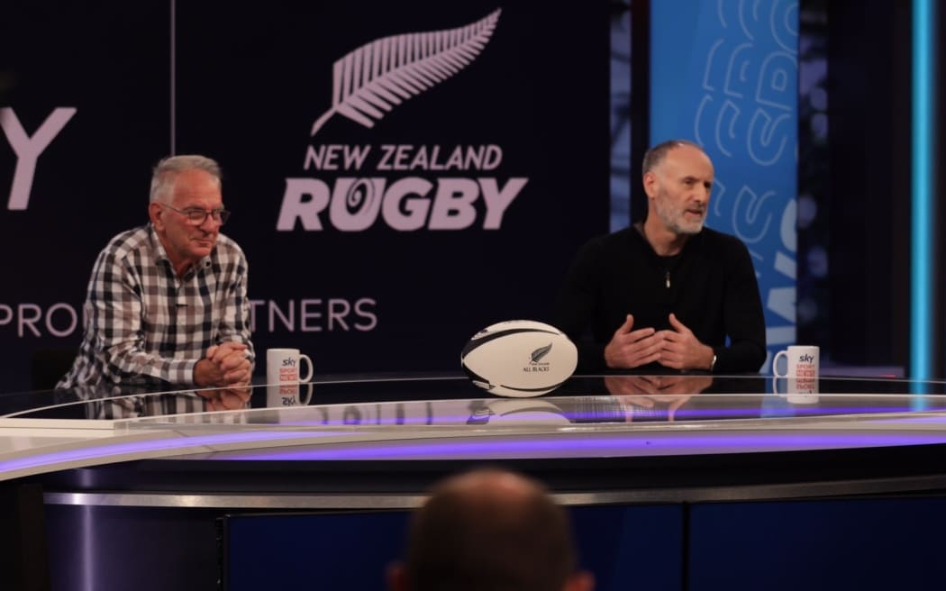 New Zealand Rugby chairman Brent Impey, left, and Sky NZ chief executive Martin Stewart