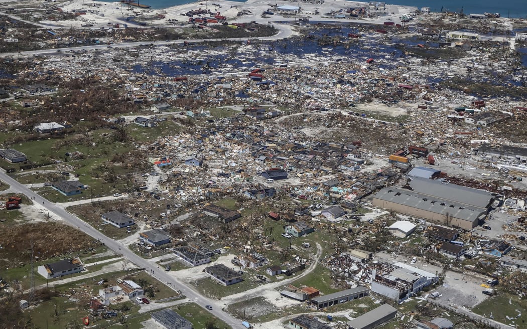 An aerial view of floods and damages from Hurricane Dorian on Freeport, Grand Bahama on 5 September, 2019.