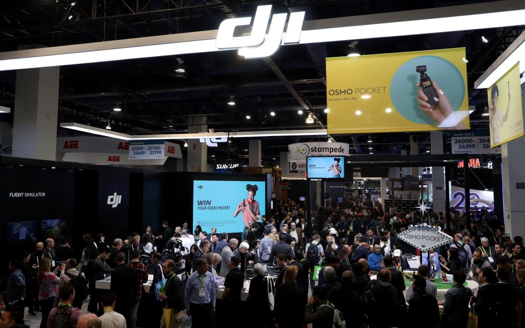 A view of the DJI booth during CES 2019 at the Las Vegas Convention Center on January 9, 2019.