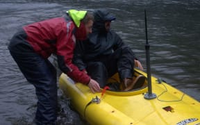 Testing the autonomous research kayak, designed by the Oregon State University team.