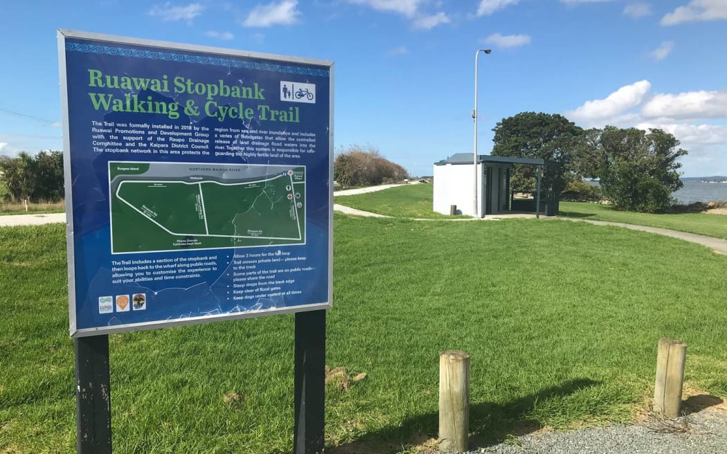 Ruawai is protected from the sea by stopbanks up to four metres high.