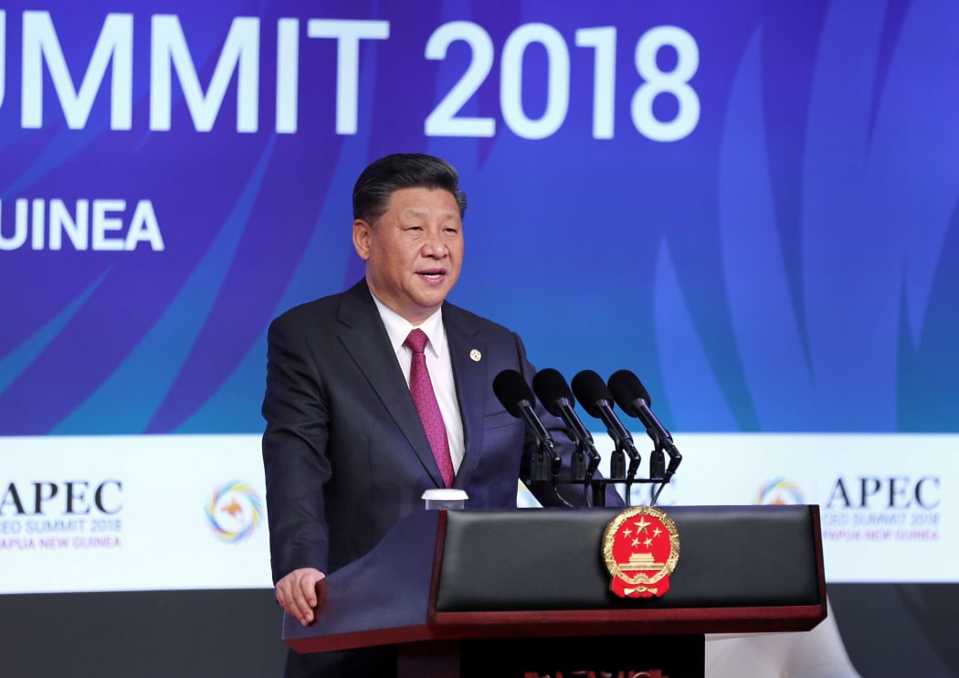 Chinese President Xi Jinping delivers a keynote speech titled Jointly Charting a Course Toward a Brighter Future while attending the Asia Pacific Economic Cooperation (APEC) CEO Summit in Port Moresby,