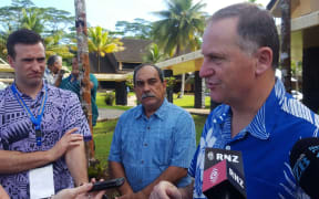 Prime Minister John Key and Federated States of Micronesia President Peter M Christian speak to media before the leaders retreat.