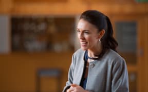 Jacinda Ardern in the Morrnsville College school hall on a visit to her hometown. 10 August 2017.