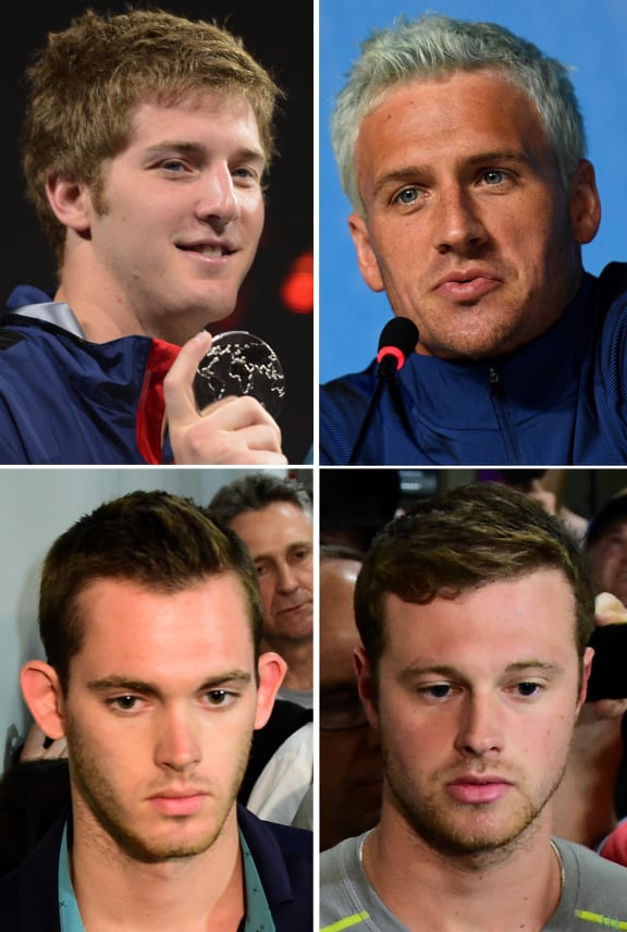 US Olympic swimmers James Feigen, Ryan Lochte, Gunnar Bentz and Jack Conger.