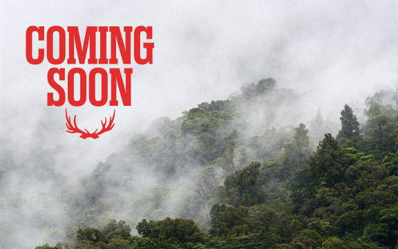 Mist shrouded bush covered hills fill the background, in front the text reads "Coming Soon" is a font reminiscent of Westerns along with a pair of crossed antlers