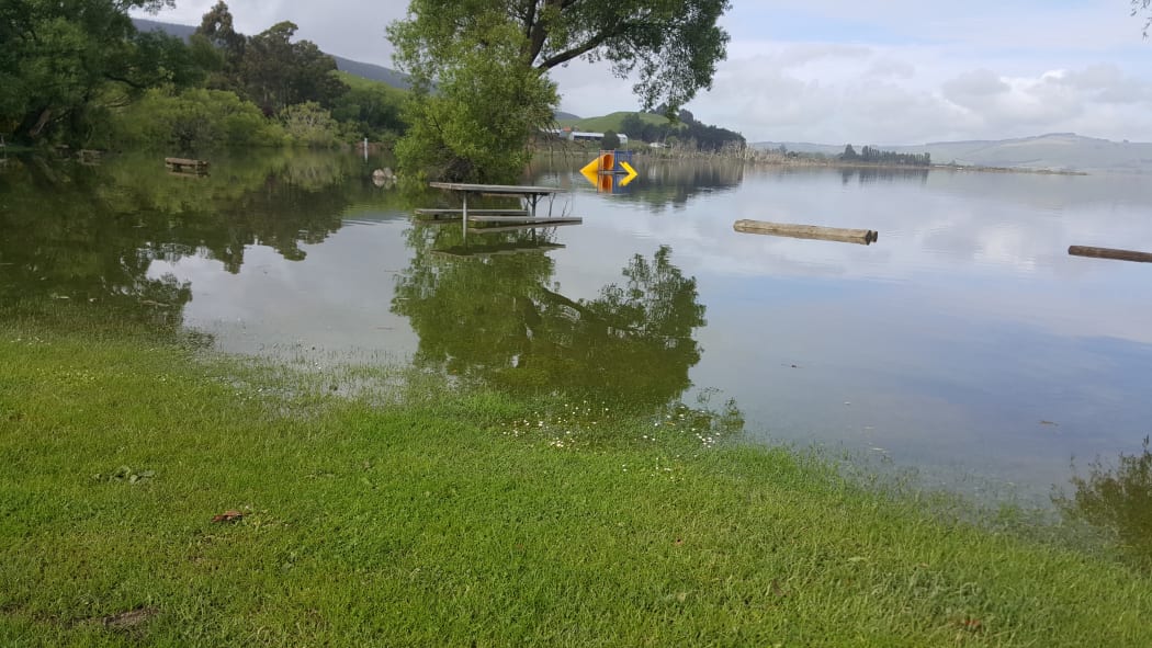 Lake Waihola 15 km north of Milton in Otago has flooded.