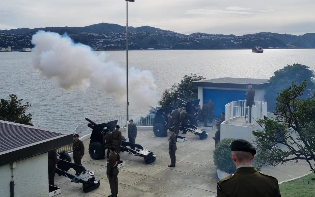 The New Zealand Defence Force mark the coronation of King Charles III with a 21-gun salute at Wellington's Point Jerningham.