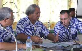 The director general of the  Pacific Islands Fisheries Forum Agency, James Movick, Tuvalu Minister Elisala Pita  and the Agency's deputy director general Wez Norris.