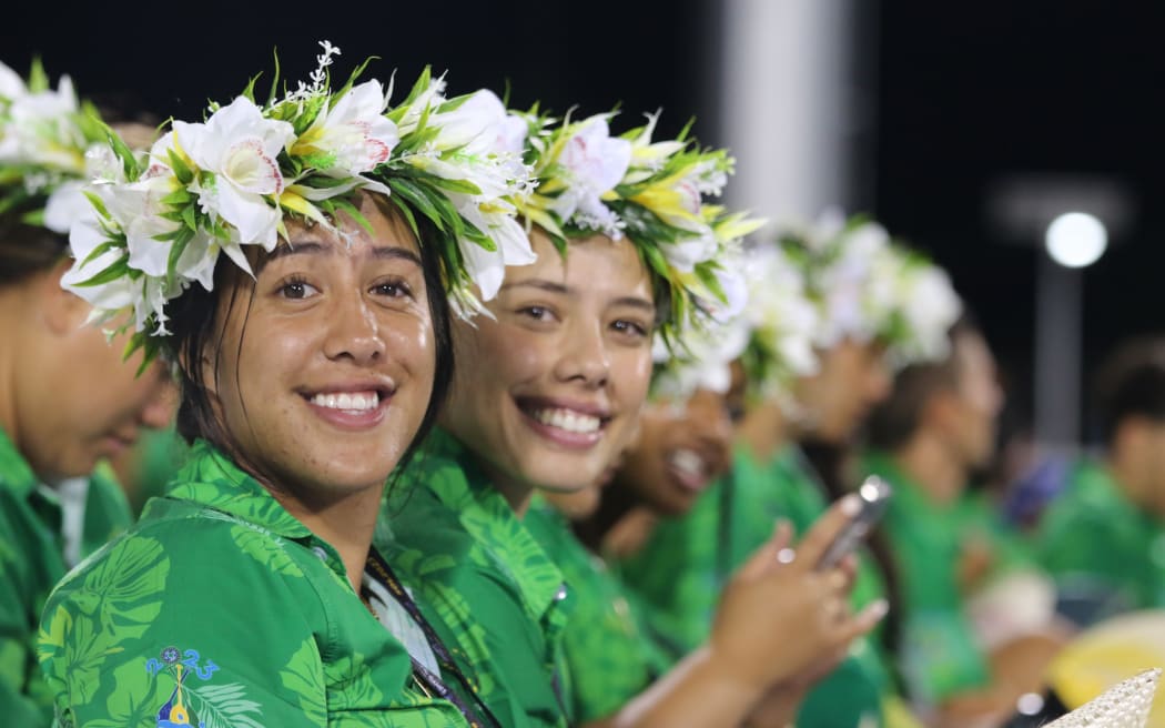 Cook Islands athletes enjoying the opening ceremony of Sol2023 in Honiara. 19 November 2023