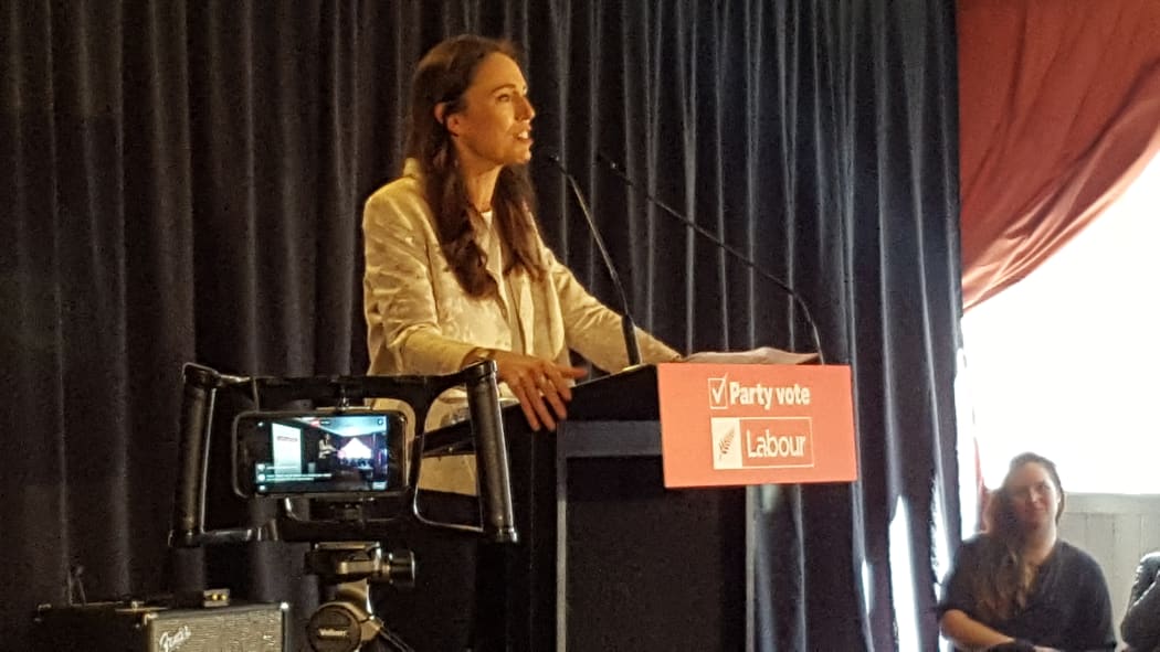 Labour leader Jacinda Ardern speaking in Christchurch.