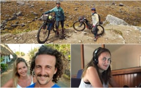 New Zealanders stuck abroad - Mark Watson and Hana Black (top), Matthew Taylor and Amelia Nisbet (left) and Stacey Knott