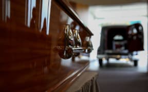 Casket at a Wellington funeral home.