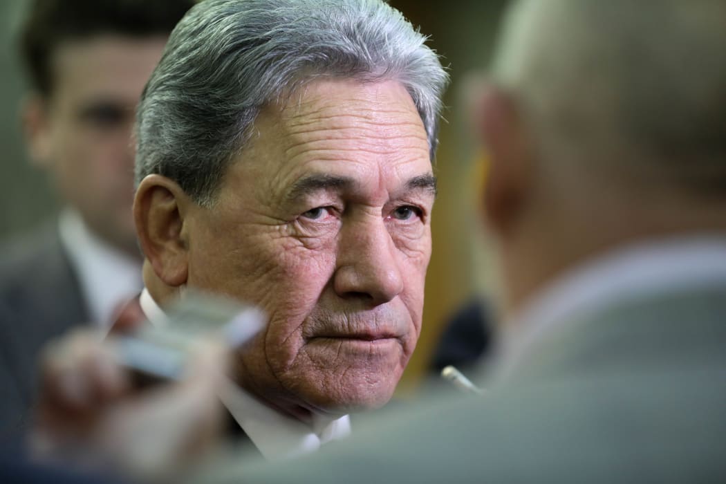 Deputy Prime Minister and leader of New Zealand First Winston Peters fields questions from journalists at Parliament.