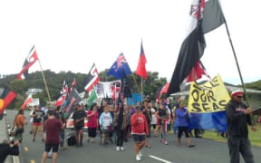 Anti-oil and gas exploration protesters arriving in Waitangi.