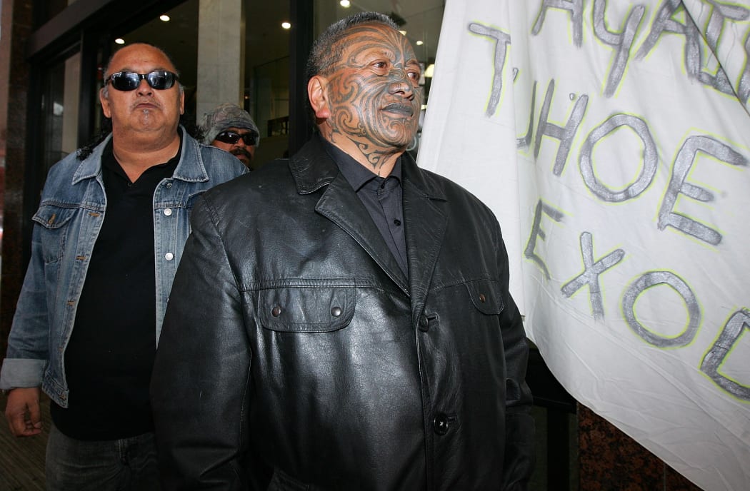 Tame Iti outside Auckland District Court in December 2007. He was sentenced to jail in 2012.