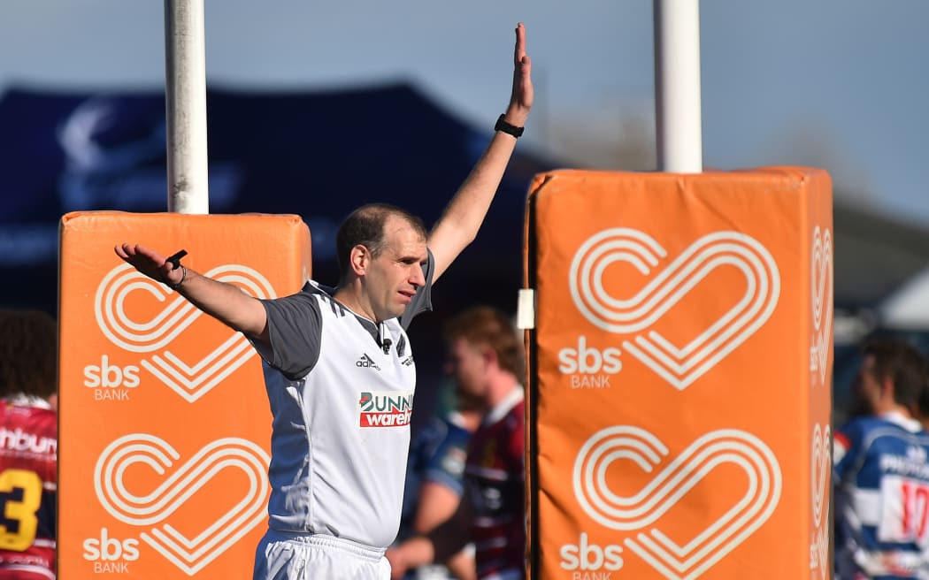 Referee Jono Bredin.
Auckland v Southland in round two of the Bunnings NPC at FRugby Park, Invercargill, New Zealand on Sunday August 14th 2022.
Image Credit Blake Armstrong / www.photosport.nz