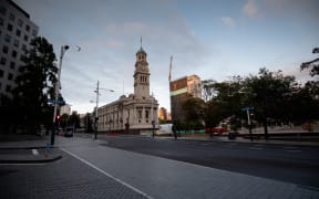 Auckland's Queen Street on the morning of 26 March, on the first day of the nationwide Covid-19 lockdown.