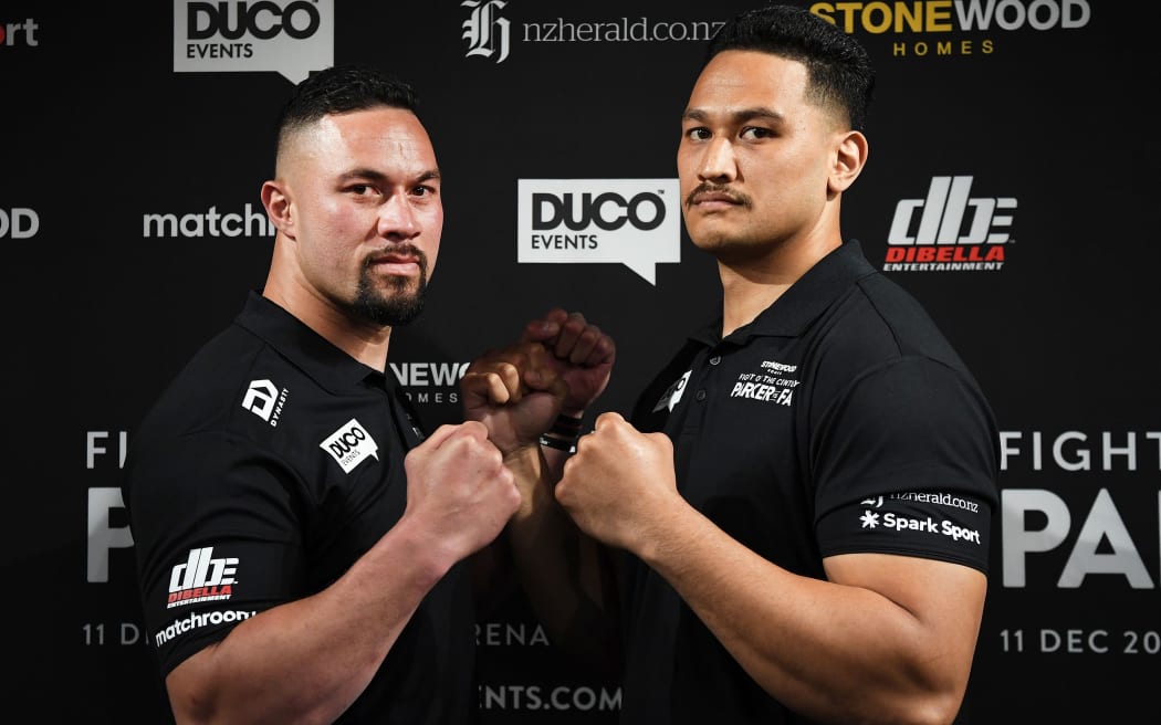 Joseph Parker and Junior Fa face off during a press conference confirming the heavyweight boxing match between Joseph Parker and Junior Fa.