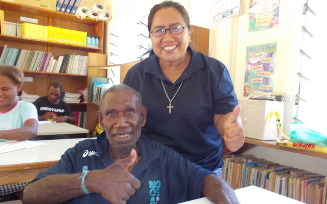 Sr Maria Fe Rollo with a student from San Isidro Health Center in Honiara