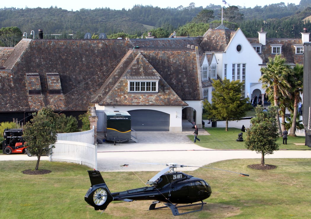 A helicopter parked outside the mansion of Megaupload founder Kim Dotcom before the launch of his new website at a press conference in Auckland on January 20, 2013.