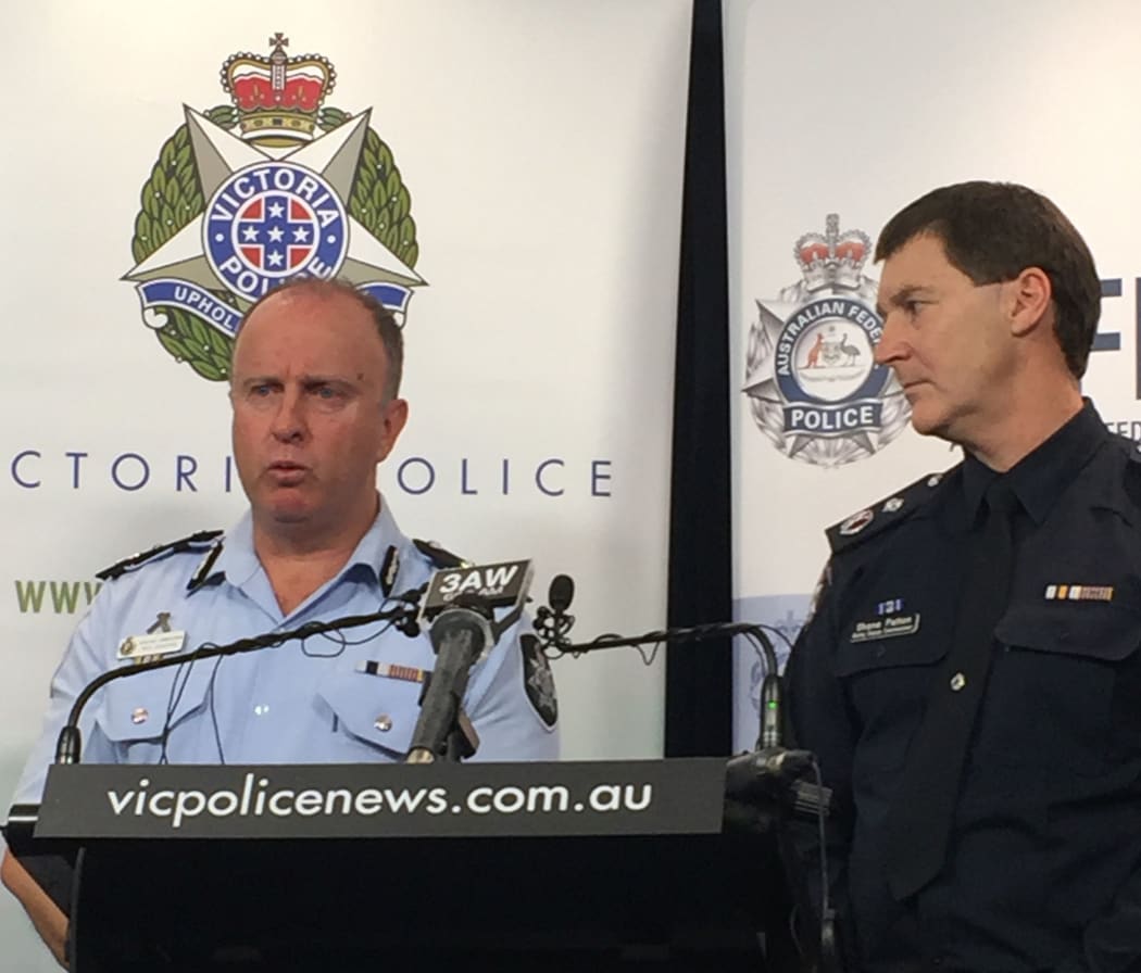 Australian Federal Police acting Deputy Commissioner Neil Guaghan (left) and Victoria Police acting Deputy Commissioner Shane Patton during a media conference after the arrests.