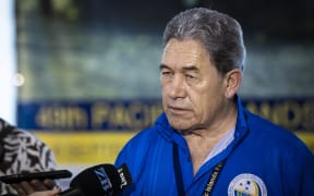Minister of Foreign Affiars Winston Peters speaks to the media after his meeting with Australian Minister of Foreign Affairs Marice Payne in Nauru during the Pacific Island Forum.