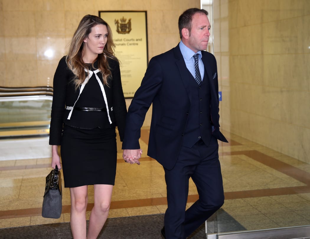 Ex-Megaupload executive Finn Batato and his wife Anastasia leave court for lunch in Auckland on 21 September 2015.