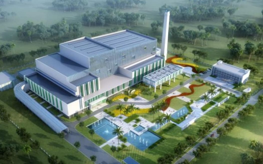 Koncepcja artystyczna proponowanej elektrowni przetwarzającej odpady na energię, która ma zostać zbudowana w Waimate przez South Island Resource Recovery Limited.