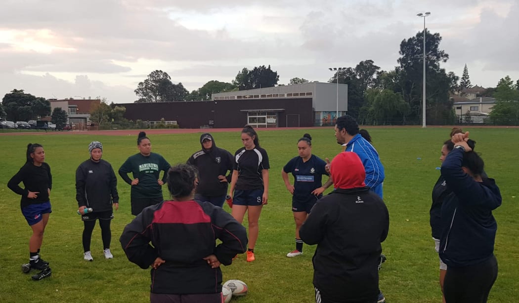 Manu Sina coach Ramsey Tomokino issues instructions during a training session in Auckland.