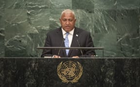 Fiji Prime Minister Frank Bainimarama addressing the 71st Session of the UN General Assembly in New York in September 2016