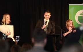 Green party leader James Shaw delivers a speech to the party's supporters on election night, 23 September 2017.