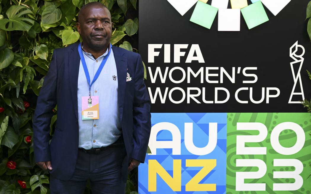 Zambia's coach Bruce Mwape arrives for the football draw ceremony of the Australia and New Zealand 2023 FIFA Women's World Cup at the Aotea Centre in Auckland on October 22, 2022. (Photo by WILLIAM WEST / AFP)