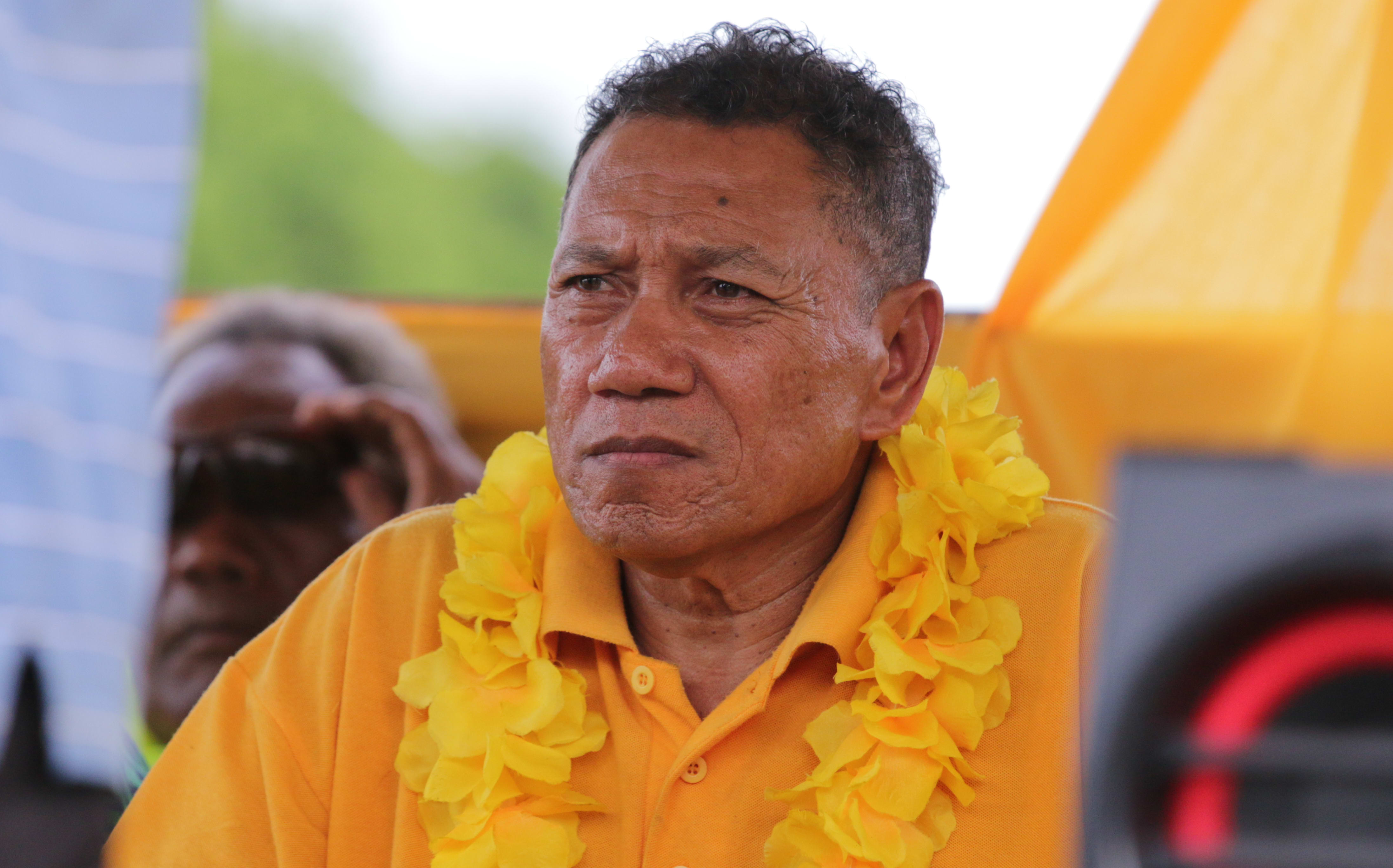 31 March 2019 - Peter Shanel Agovaka awaits his turn to speak at a political rally just days out from the election on 3 April. He was subsequently re-elected for a fourth term as MP for Central Guadalcanal.