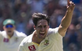 Australia all-rounder and paceman Mitchell Johnson celebrates a wicket.