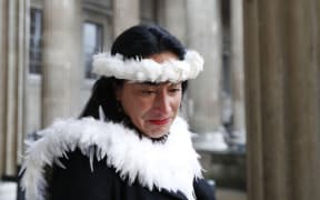 Tarita Alarcon Rapu, Governor of Easter Island gives a press conference outside the British Museum in London after requesting the return of Hoa Hakananai'a, an ancestor figure 'moai' from the museum on November 20, 2018.