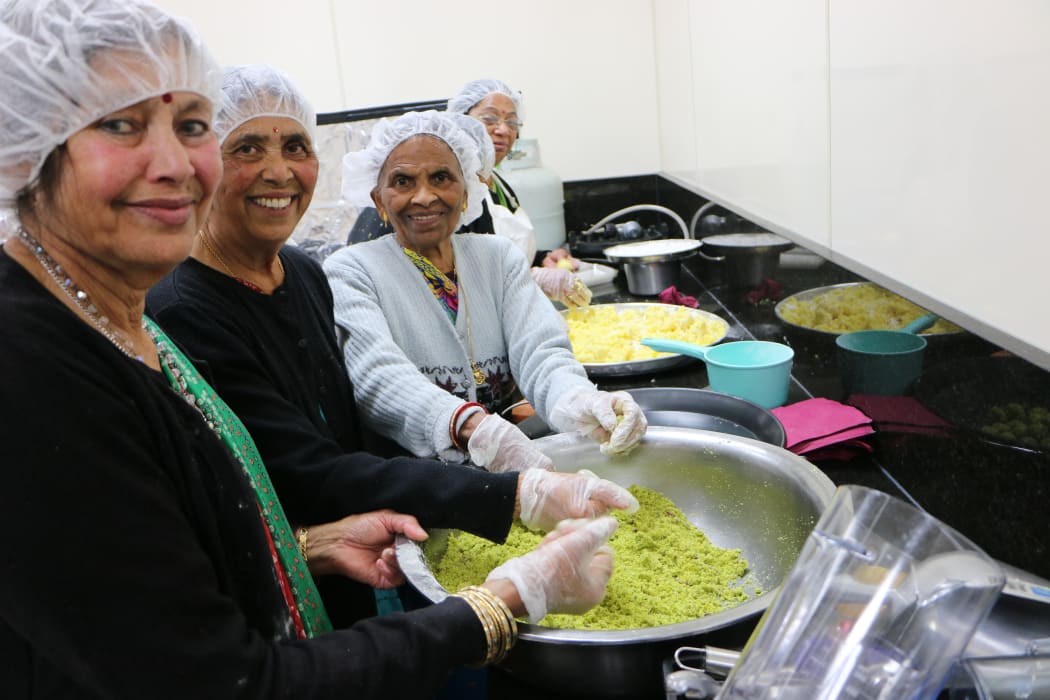Volunteers in the kitchen preparing for Navratri crowds