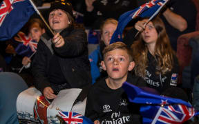 Children among fans at the Royal New Zealand Yacht Squadron in Auckland.