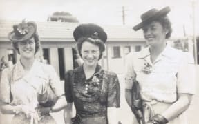 Patrol in Willis Street, 1944. Left,  Jan Sneddon, (m. Pope), right, Marie Storey