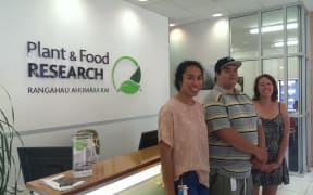 From left: Amy Maslen-Miller, Hone Ropata, Hanareia Ehau-Taumaunu - summer students at the Plant and Food research Centre in Auckland.