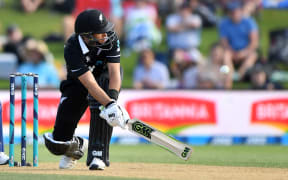 Blackcaps' Ross Taylor plays a shot during the second ODI cricket match between New Zealand and Sri Lanka at Bay Oval on  5 January 2019.