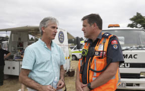 Richard Kempthorne, Tasman Mayor and Fire and Emergency, Tasman Marlborough Area Commander, Grant Haywood in Nelson.