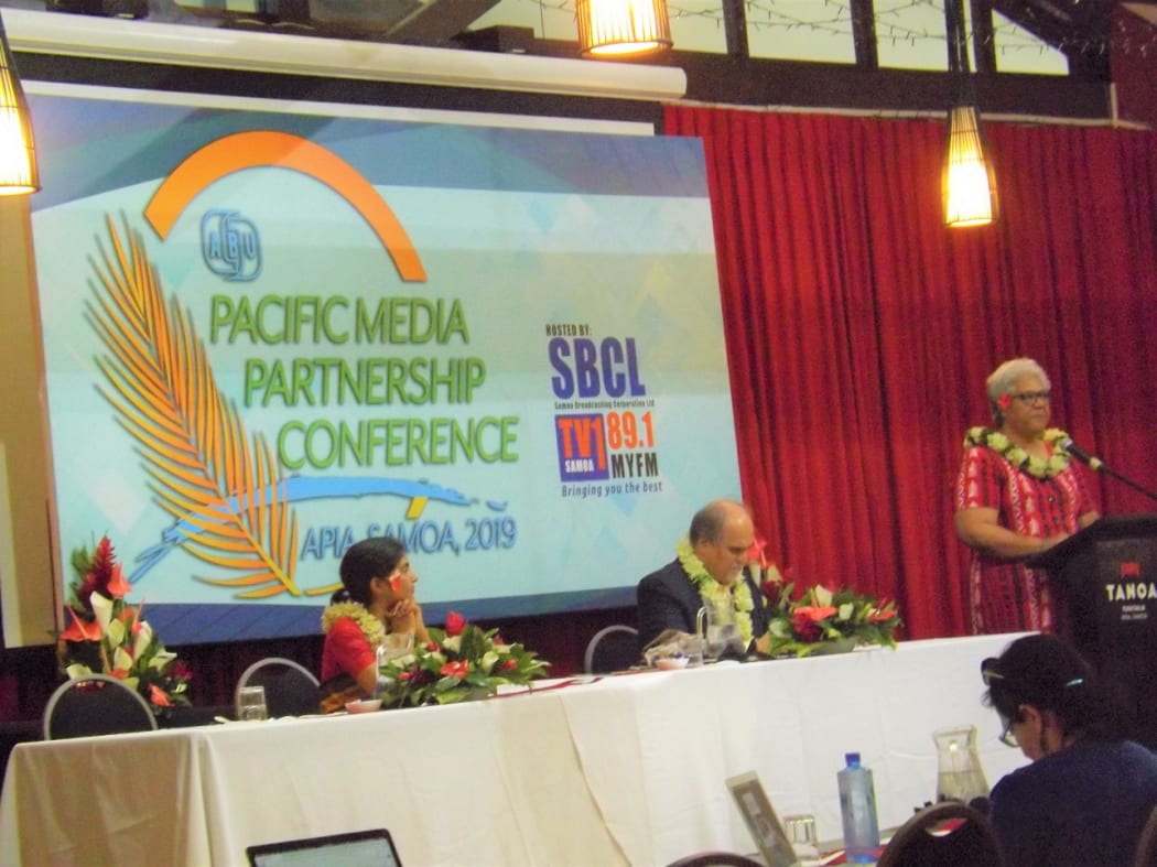 Samoa Deputy PM , Fiame Niamo, Mataáfa, speaking at the ABU conference in Apia