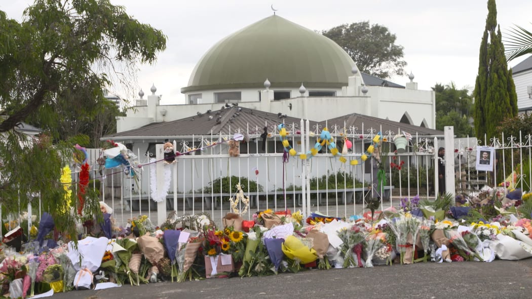 Flowers placed outside the grounds of Ponsonby mosque.