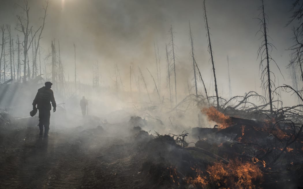 A forest fire in the republic of Buryatia in eastern Siberia.