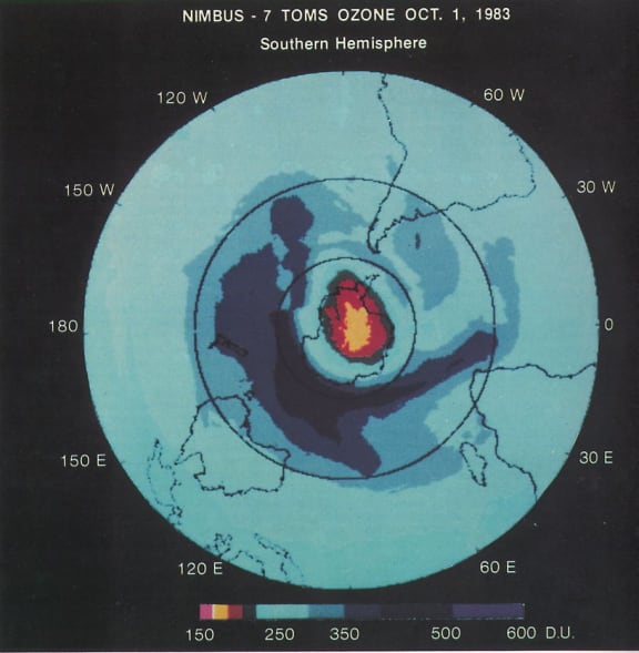 The first view of the ozone hole from space, in 1983.