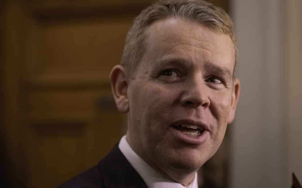Prime Minister Chris Hipkins speaks to reporters ahead of the weekly caucus meeting on Tuesday morning. Photo: RNZ / Angus Dreaver