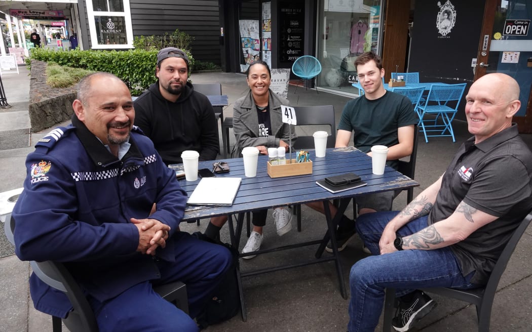 Northland police, with Sergeant Roger Dephoff at left, have been taking their recruitment drive around the cafes of the Far North.